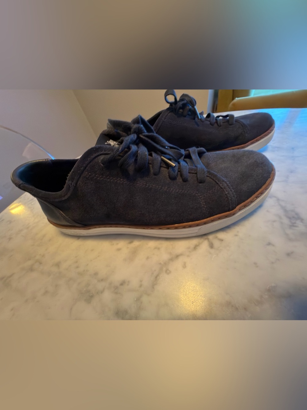 Coach Men's Suede Sneakers in Dark Blue with Brown Trim